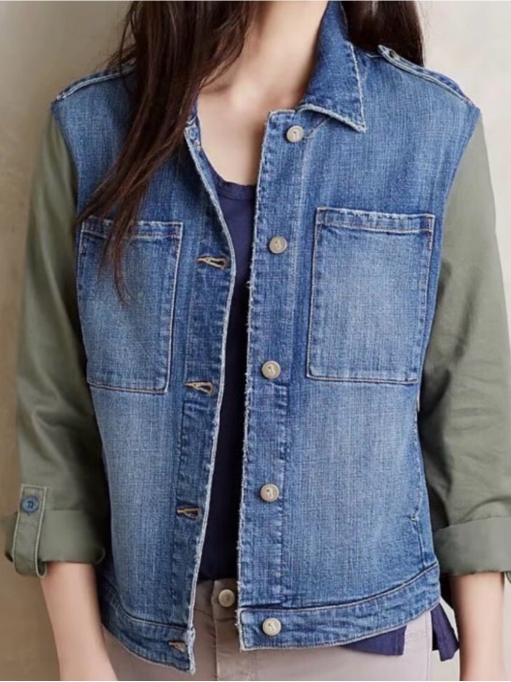 Pilcro & The Letterpress Anthropologie Denim Mixed Media Utility Jacket | SZ L